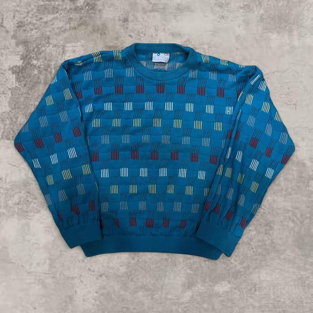 Coogi Original Australia Blue Cotton Sweater 1990s Vintage Medium Boxy Cropped